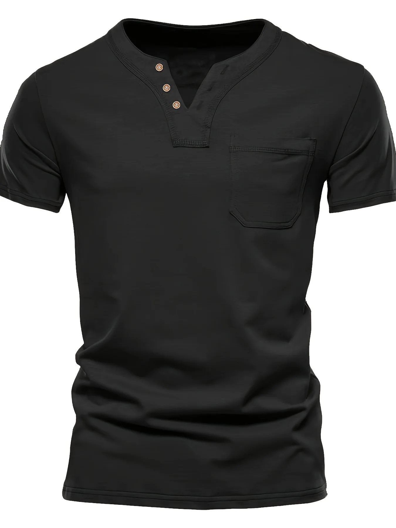 Men's POLO Shirt, Hawaiian Beach Casual, Solid Color, V-Neck, Pocket, Light, Breathable, Short-Sleeved Summer Top