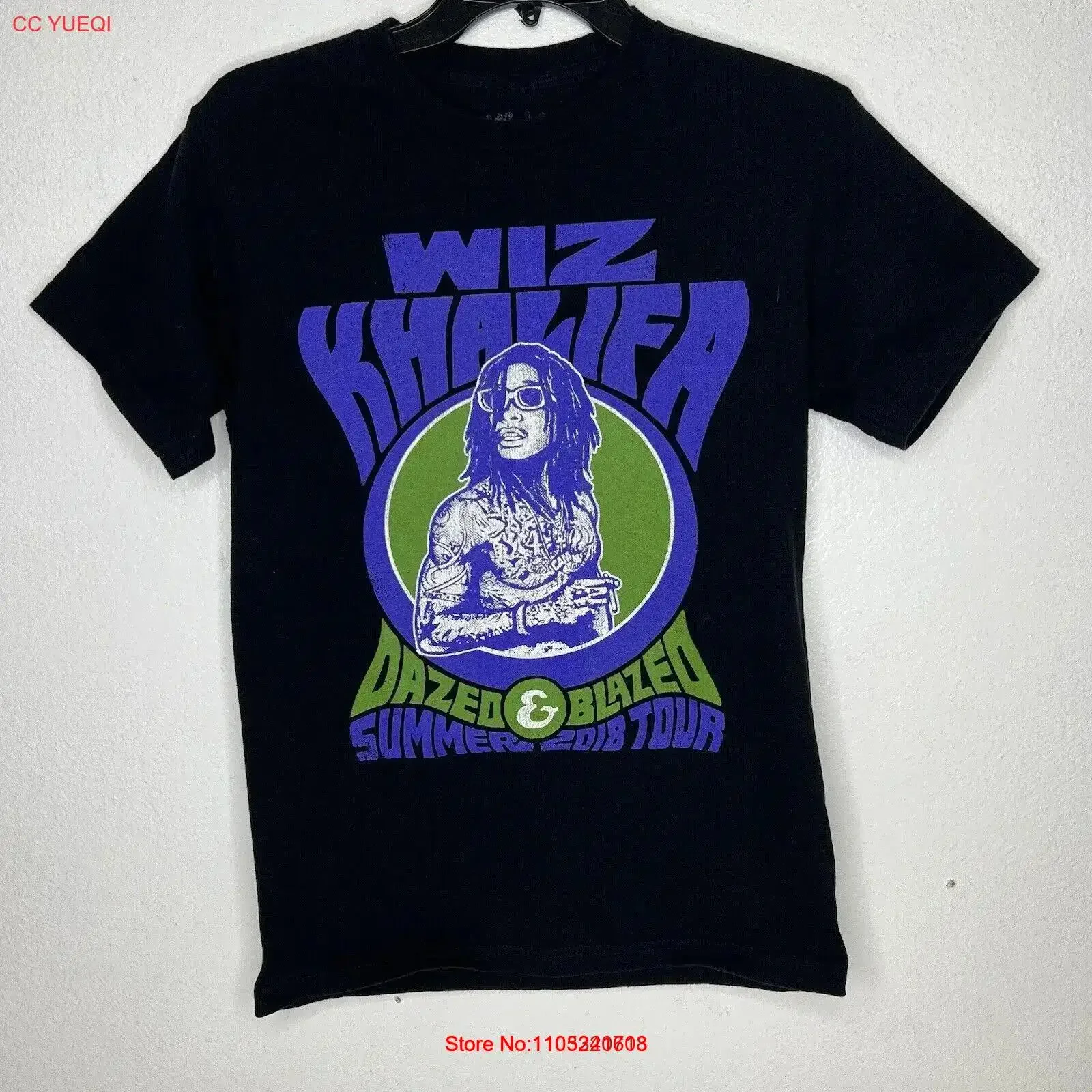 Wiz Khalifa Dazed Blazed T Shirt 2018 Hip Hop Tour Double Sided Small Purple vintage Washed streetwear Top For Everyday Wear