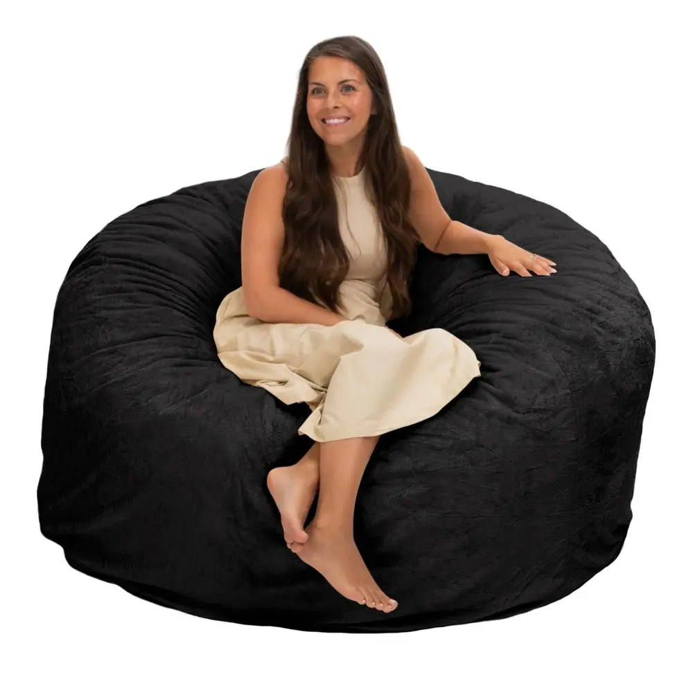 Sillón Puff de 1.5 Metros, con Funda de Piel Sintética Negra, Sofá Pequeño o Cama para Sala de Estar o Juegos