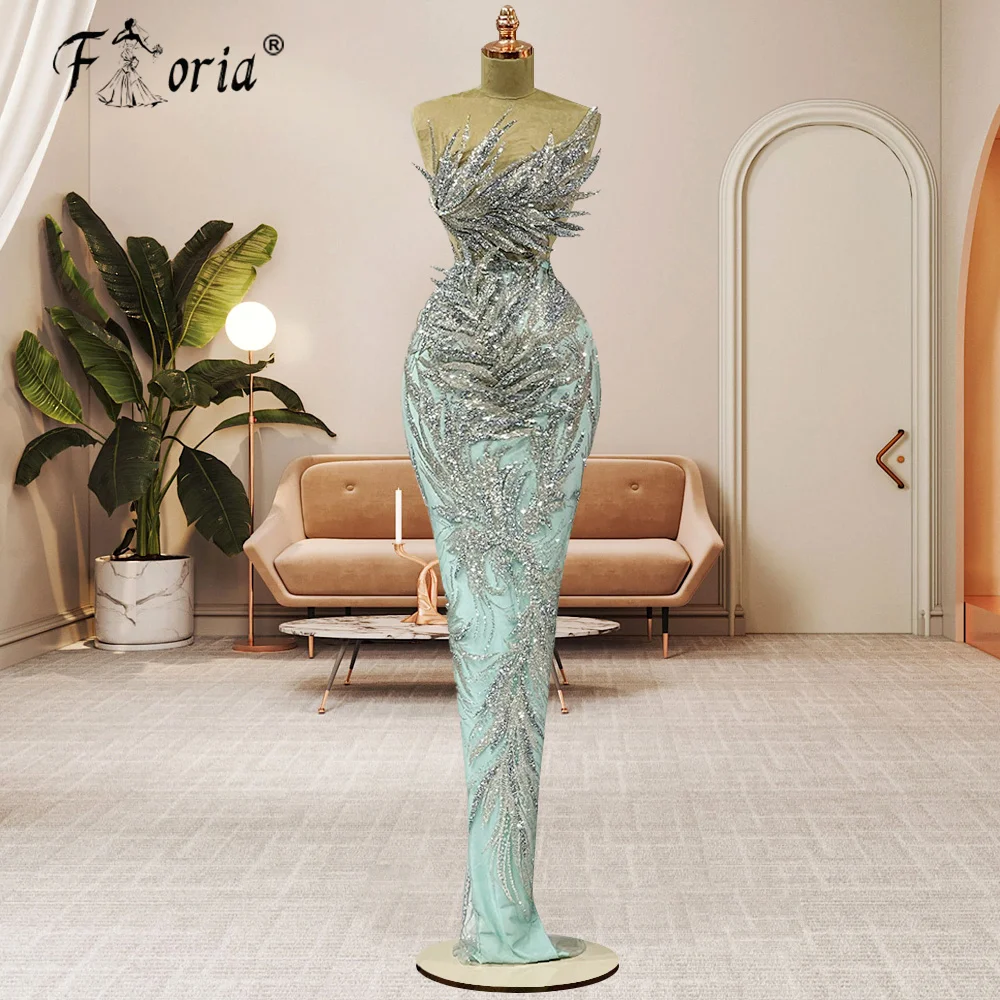 Glitter Pailletten Bodycon Prom Kleider Bodenlangen Ärmel Mint Green Appliques Formale Gelegenheit Kleid Afrikanische Frauen Vestido