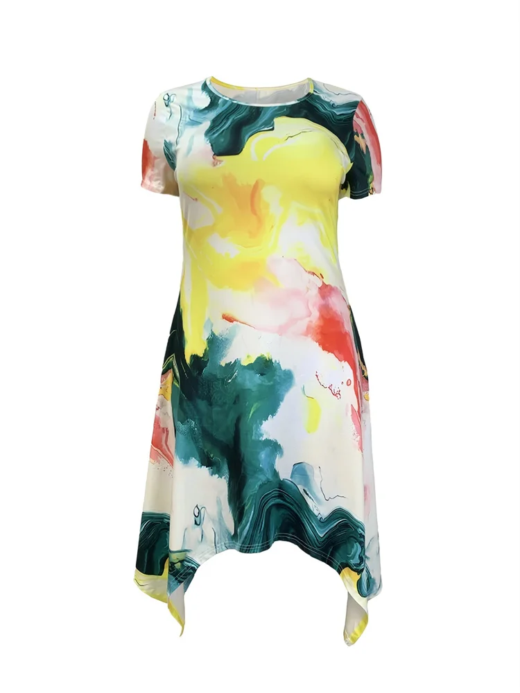 Wmstar PLUS ขนาดผู้หญิง Tie Dye แขนสั้นหลวมยืด Elegant ฤดูร้อน Holiday Maxi ชุดขายส่ง Dropshipping 2025