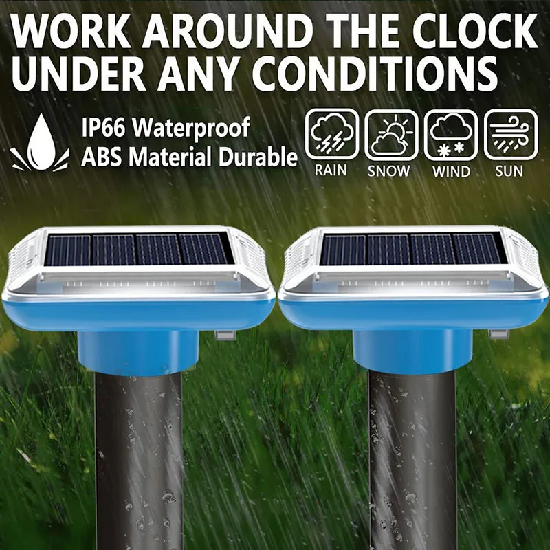 Solarbetriebener Ultraschall-Tiervertreiber für den Außenbereich mit Piepton und Vibration gegen Maulwürfe, Mäuse und Schlangen für Garten, Obstgarten und Ackerland – Detail 3