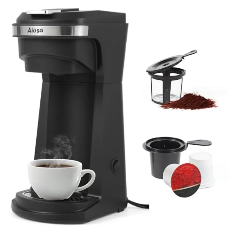 

2 in 1 Single Serve Kcup Coffee Maker 6-14Oz 800W Fast Brew Compact Design with Reusable Filter One-Button Auto Shut-Off Travel