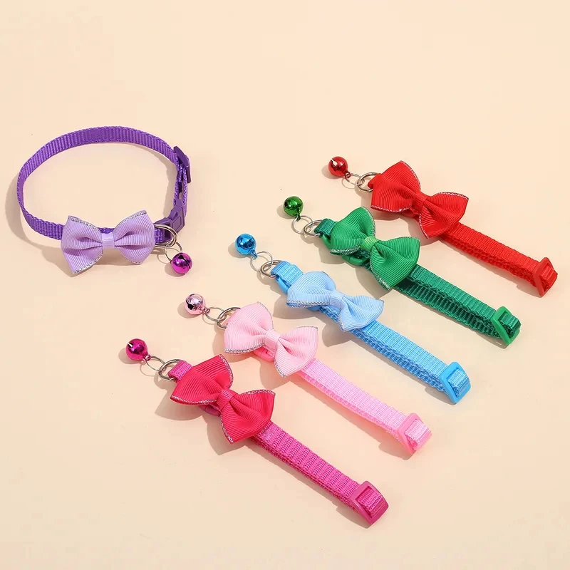 1/2/3/4Pcs Silver Edge Bow Pet Collar, Adjustable Bow Collar With Bell, Suitable For Small Pets