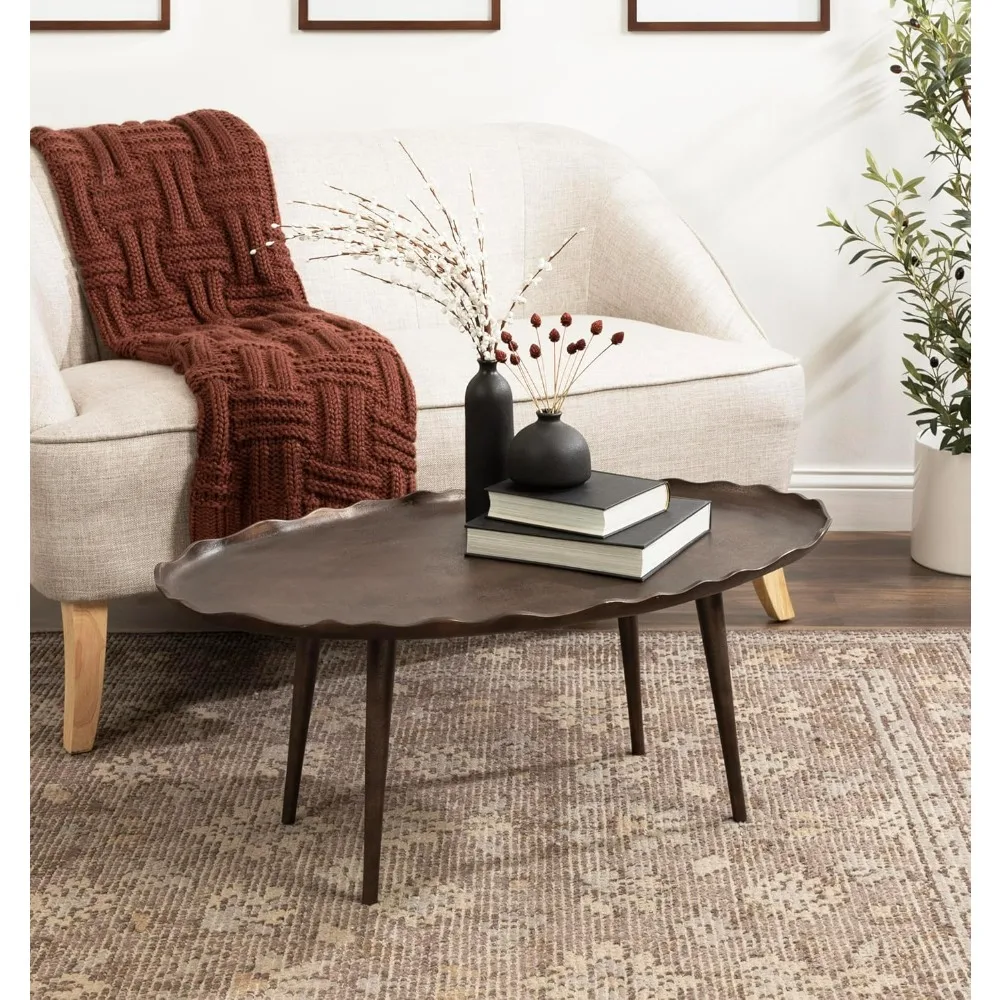 

Metal Oval Coffee Table, 34 x 20 x 15, Bronze Finish, Living Room Storage and Display Furniture