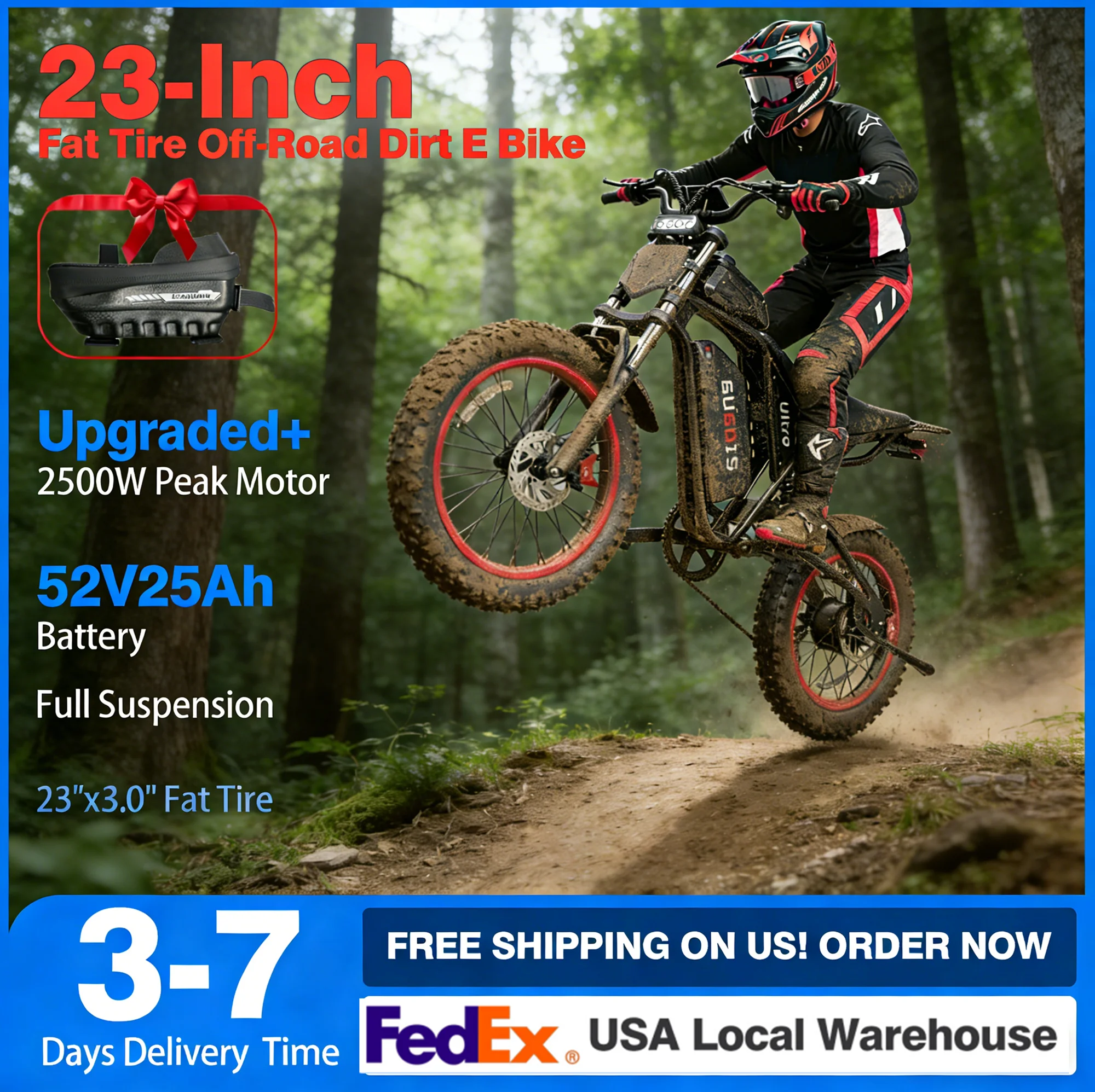

2500W Electric Dirt Bike for Adults & Teens with NFC Unlock, Alarm, 52V 25Ah UL Battery, 90 Miles, 40 MPH, Off-Road Fast E Bike