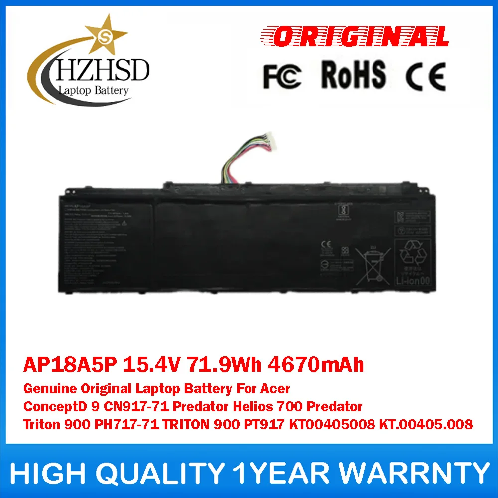

AP18A5P 15.4V 71.9Wh 4670mAh Genuine Original Laptop Battery For Acer ConceptD9 CN917-71 Predator Helios 700 Predator Triton 900