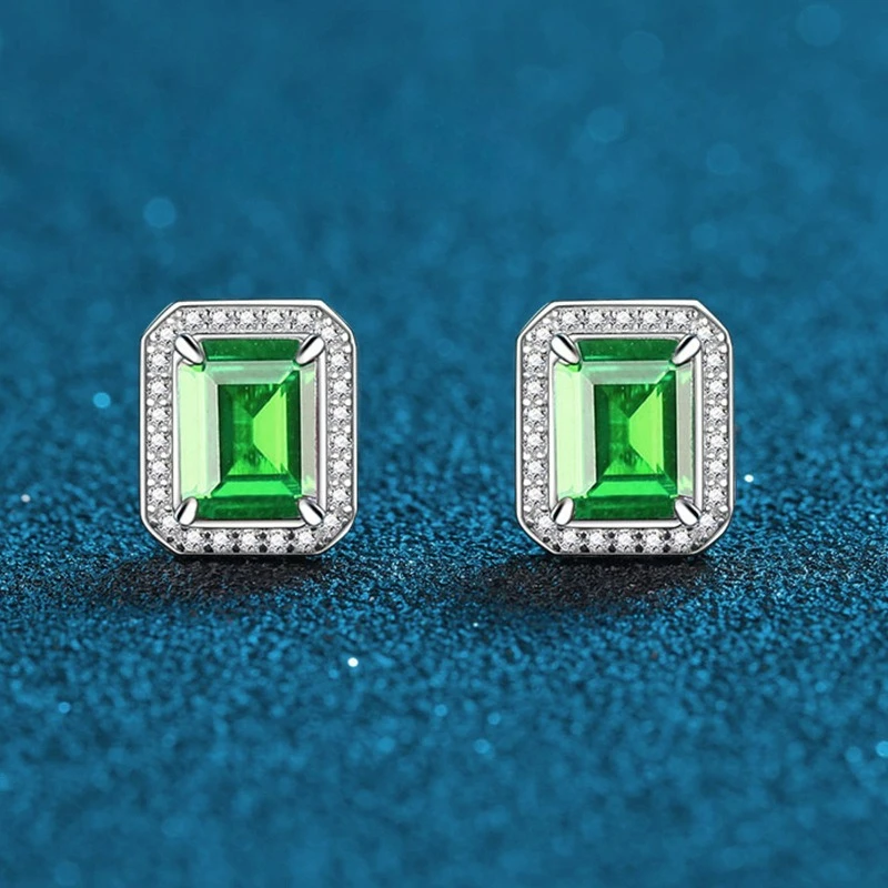 

Minimally Luxurious Pigeon Blood Red Blue Green Square Earrings for Women PT950 Platinum Artificially Cultivated Gemstone