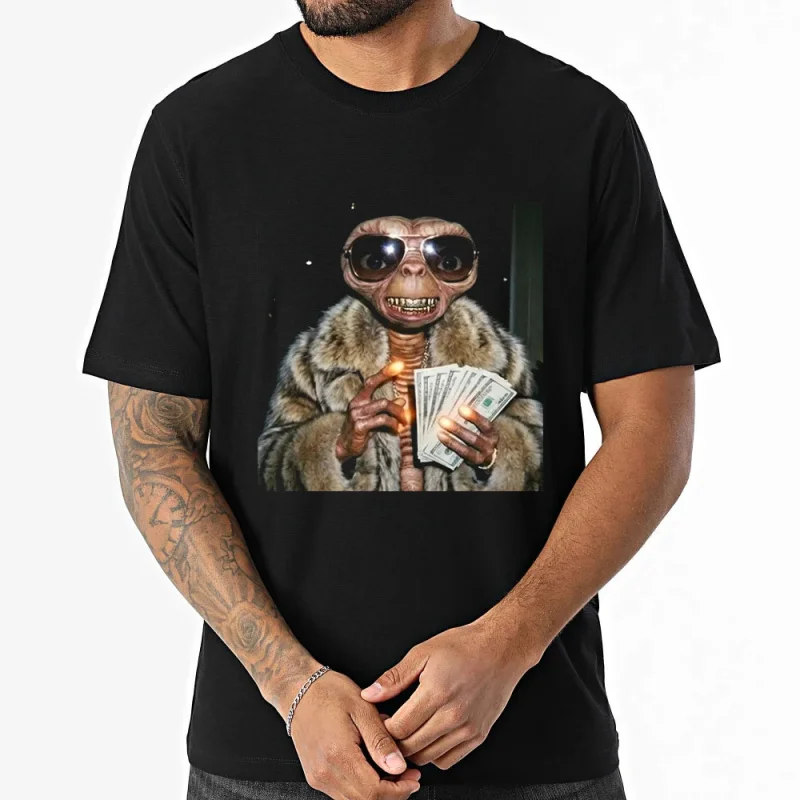 

Phone Home For Money Sci fi The Extra-Terrestrial Funny Alien Gift T shirt E.T. 90s Hip Hop Graphic Clothes All size Tops