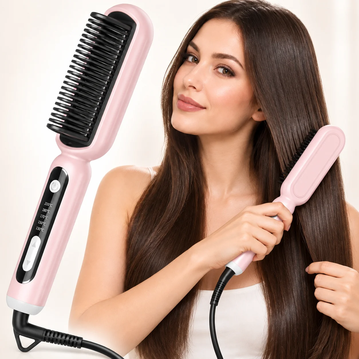 Negative Ion Hair Straightening Brush, 45W PTC Heated Comb with Adjustable Temperature Anti-Scald Teeth, 110-240V US EU Plug