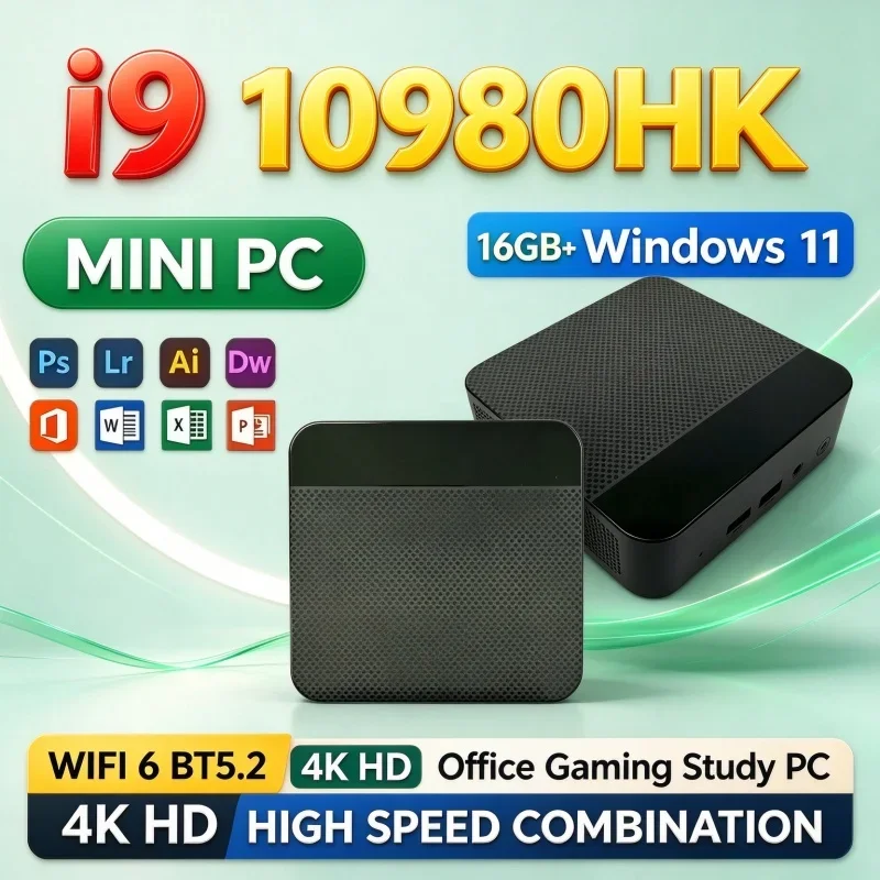 Energy Saving Mini Gaming Host Intel I9 10980HK Windows11 16GB RAM 1TB/2TB SSD WiFi6 BT5.2 4K Portable Home Office Desktop PC