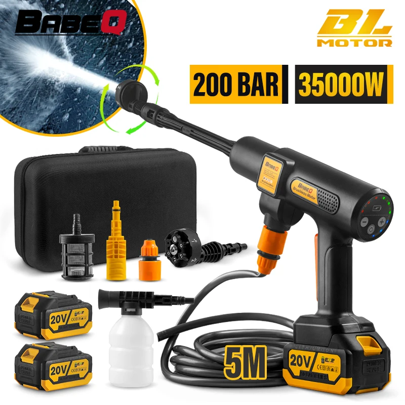 Babeq-lavadora de Carros sem Escova o Lavagem de Carro Elétrico em Pistola de Água de Jardim Pistola de Lítio 20v 200bar de Alta Pressã