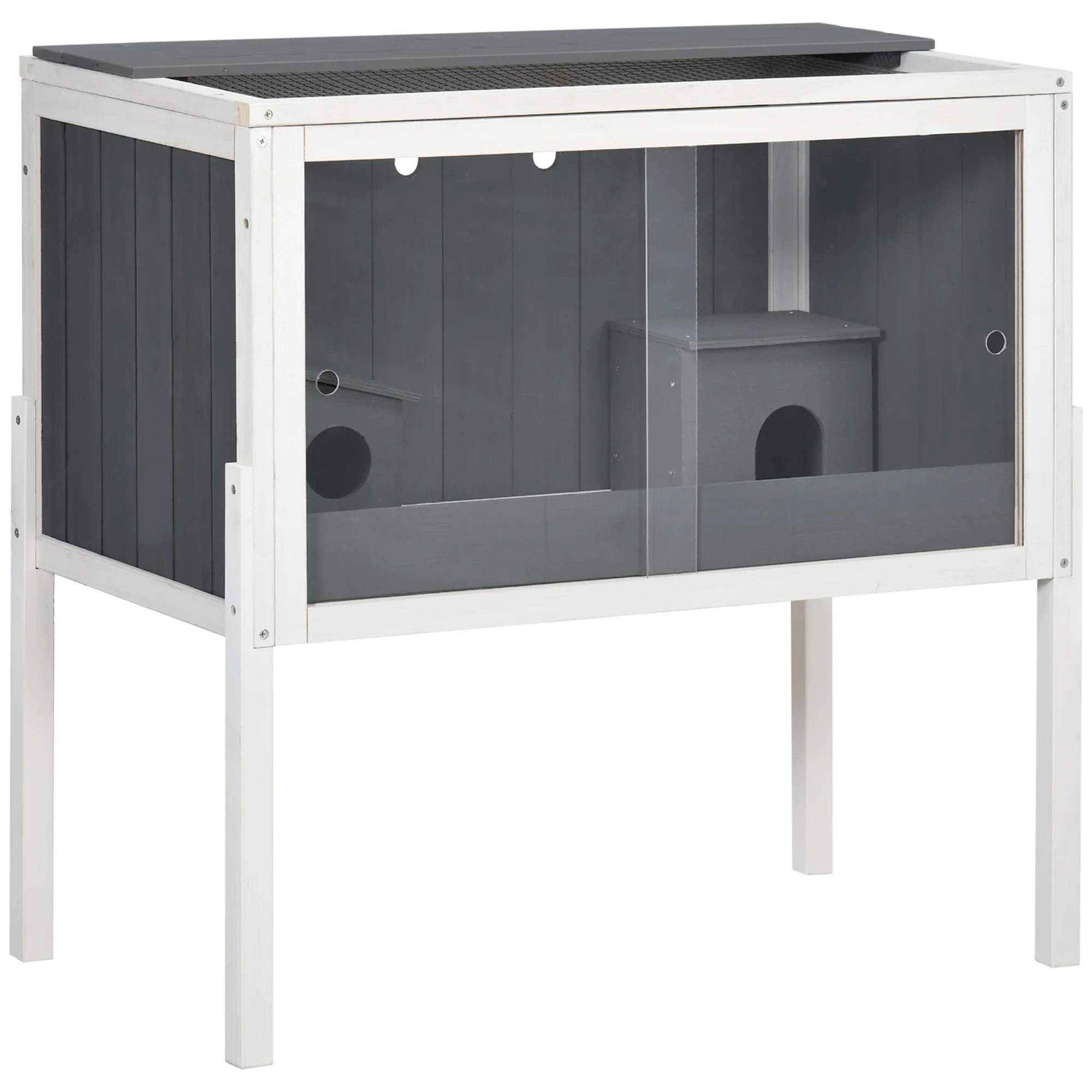 Pawhut Wooden Hamster Cage 82X45X81 cm with 2 Gray Acrylic Doors