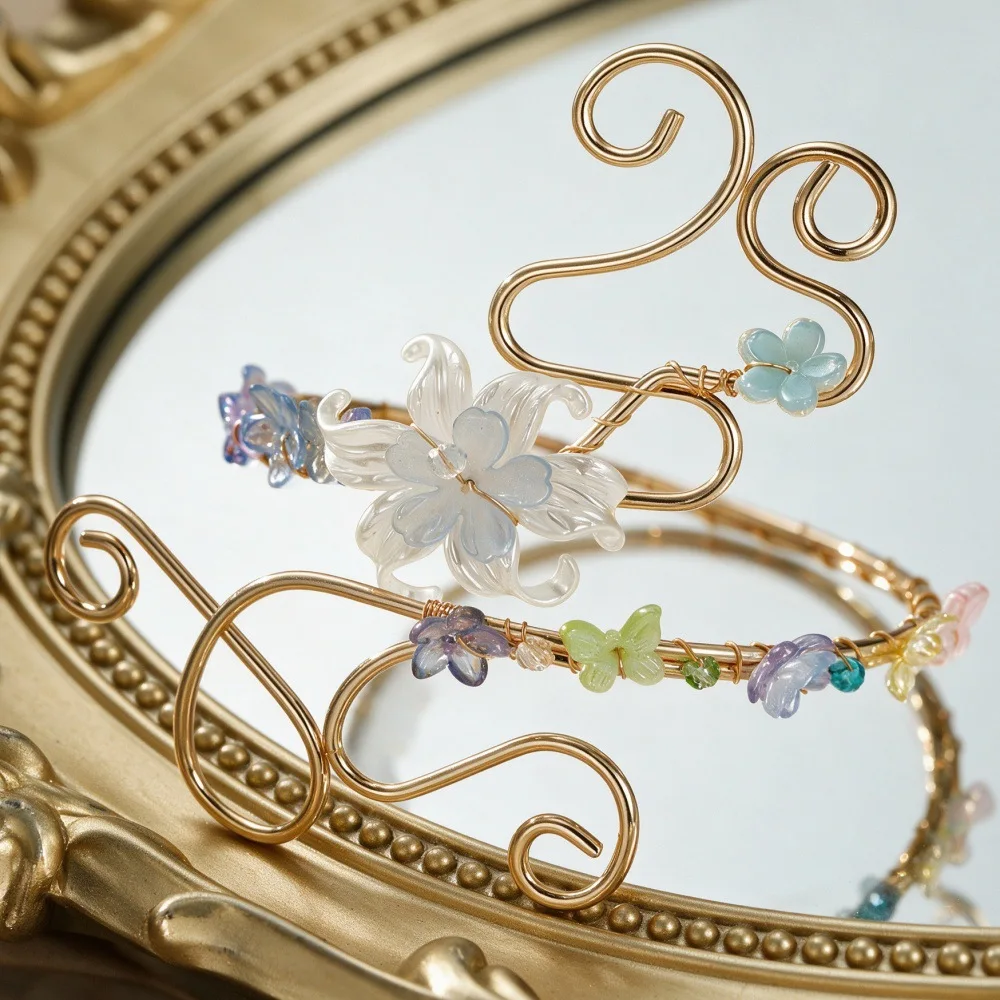 New Bohemian Flower Butterfly Decorative Opening Bracelet, Hand-wound Dahlia Upper Arm Bracelet