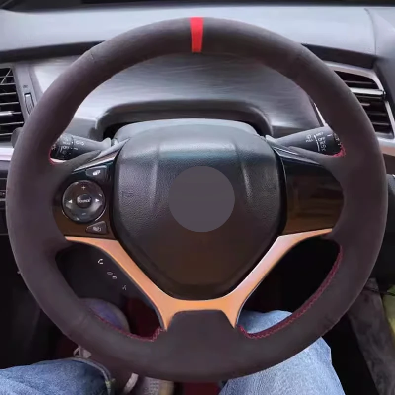 

Hand Stitching Car Steering Wheel Cover Black Suede with Red Stripe Car Accessoires for Honda Jade 2013-2020 Civic 9 2012-2015