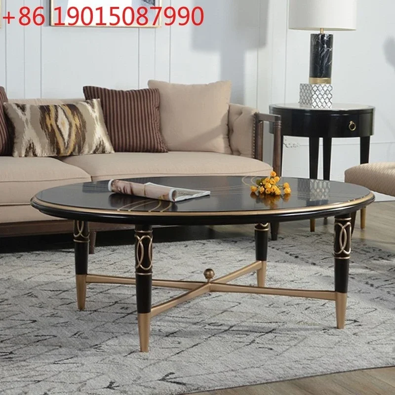 American light luxury solid wood oval anti-collision coffee table classical modern simple living room coffee table Meijia