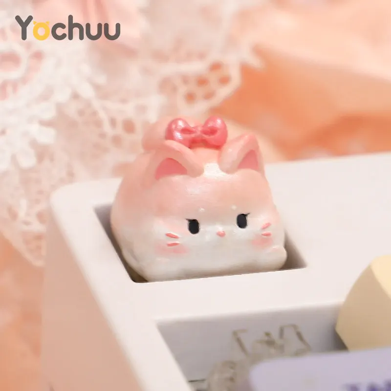 Pink Cat Themed Point Keycap Resin Custom Original Handmade Artisan Cute Keycaps for Mechanical Keyboard Accessories Gift DIY