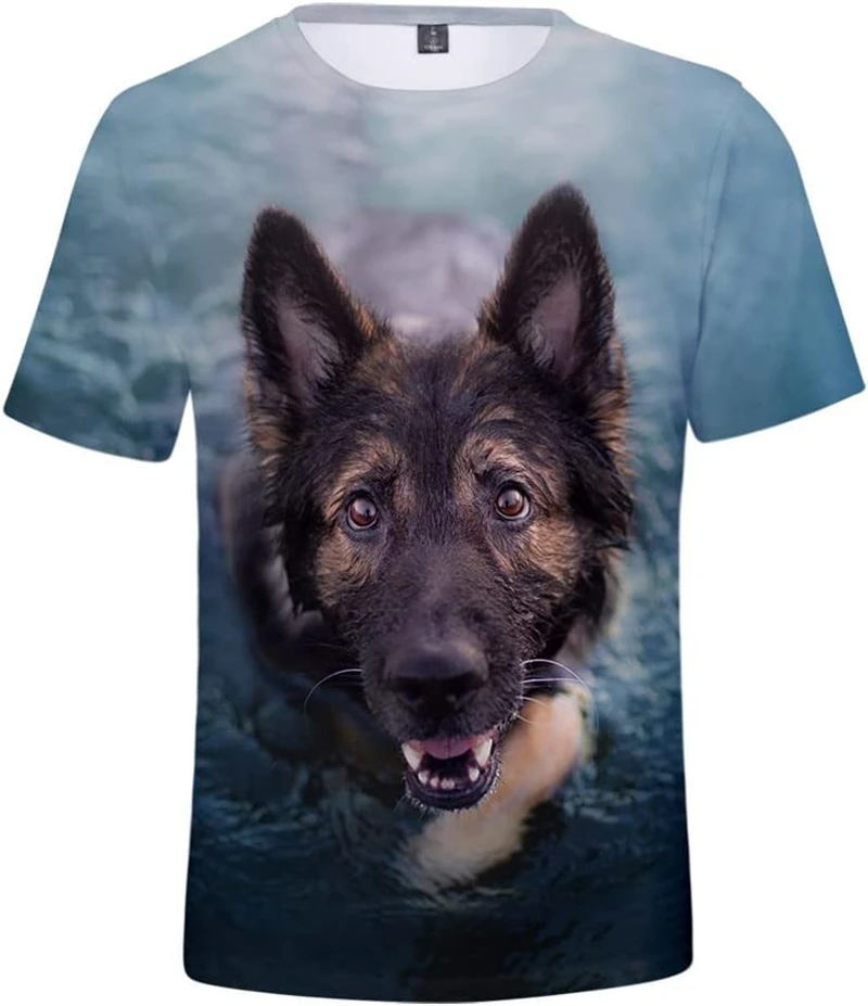German Shepherd T-Shirts For Men Women 3D Print Animal Cute Dog Men Short Sleeve T Shirt Oversized Harajuku Kids Tees Clothing