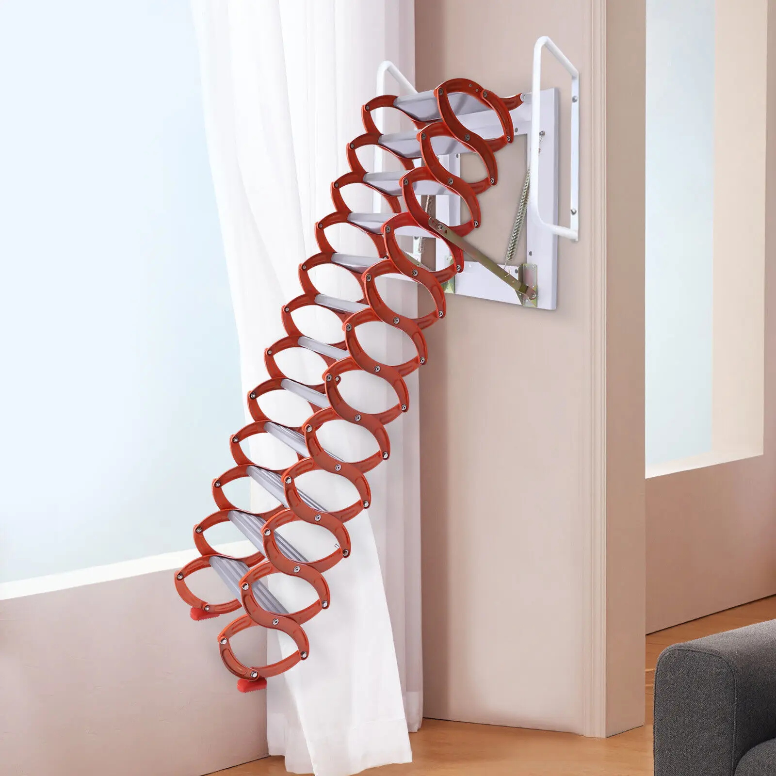 Folding Step Ladder Attic Ladder White Orange Step Ladders Retractable Ladder