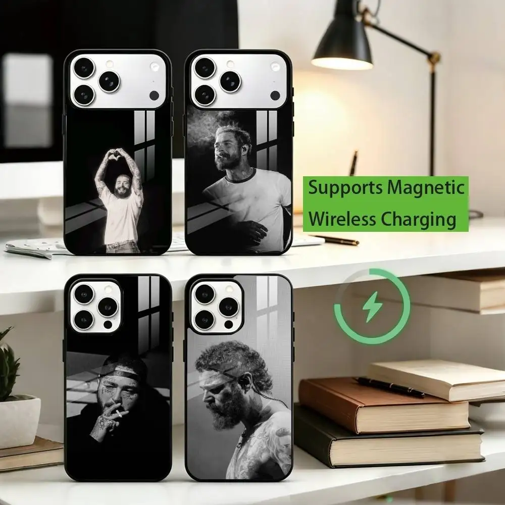 

R-Rapper P-Post M-Malone Phone Case For iPhone17,16,15,14,13,12,11 Plus,Pro Compatible with magnetic wireless charging
