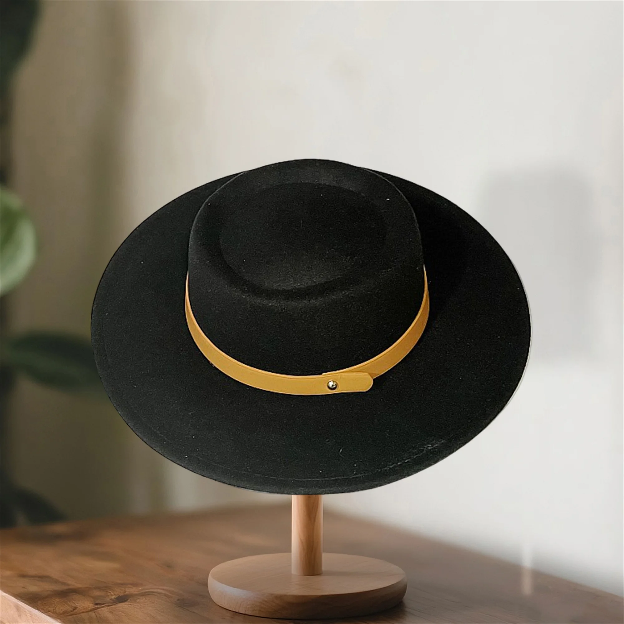 Women s Woolen Top Hats Fashion French Style Wide Brimmed Bucket Cap with Decorative Band for Party Special Occasion