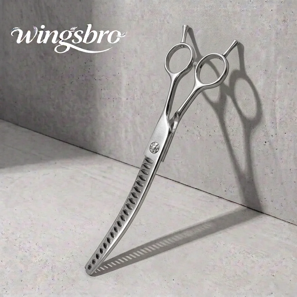 Hundepflegeschere aus japanischem Edelstahl, 17,8 cm, professionelle Haustierschere, gebogene Chunker-Schere für Groomer, Ausdünnungsschere