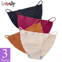 3 Pcs/Set Women’s Sexy Ice Silk Seamless Panties Low Rise Briefs with Strap Design Cotton Crotch Comfortable Invisible Underwear