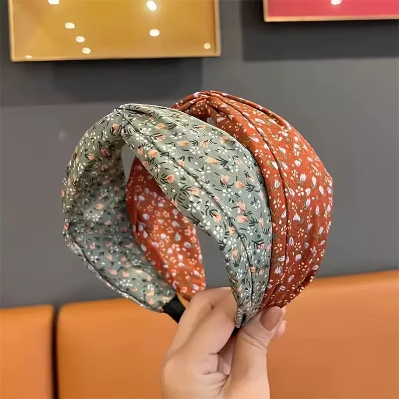 1pc vintage floral fabric hair band for women - an elegant wide knot hair accessory band, perfect for a party - view 5