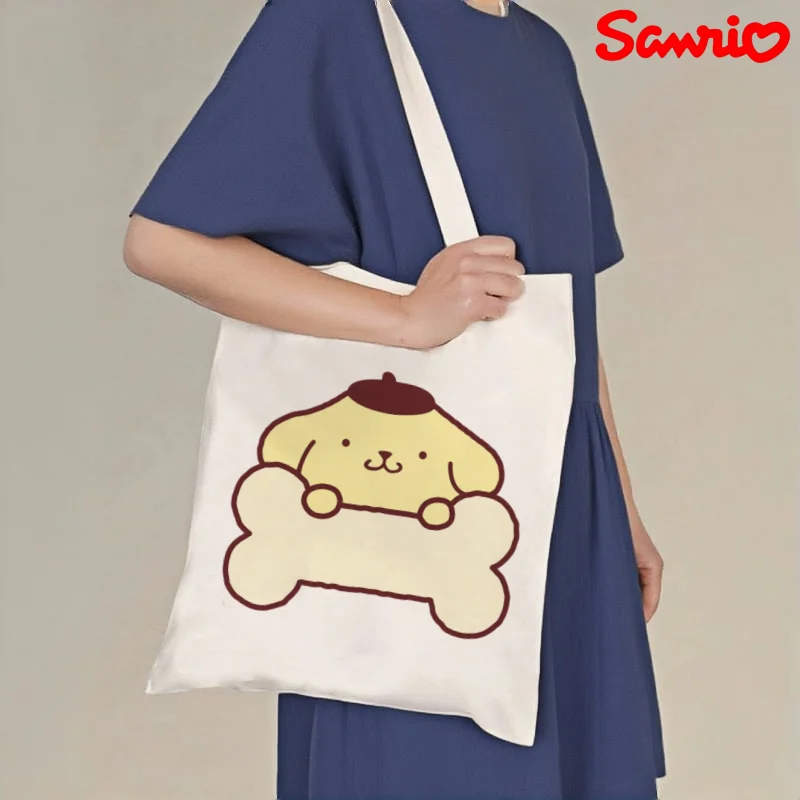 

1pc Cute Pom Pom Purin Canvas Shoulder Bag, Double-sided Print Large Capacity Daily Casual Travel Shopping Tote Bag