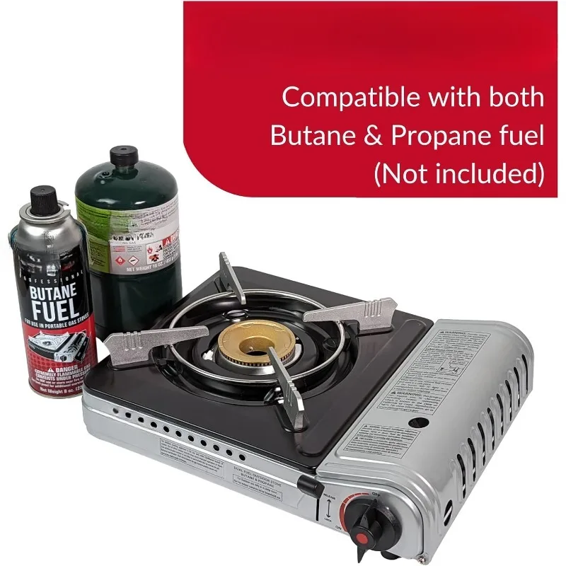 Butane & Propane Portable Camping Stove, 12K BTU Camp Stove, Dual Fuel Butane and Propane Stove for Emergency,