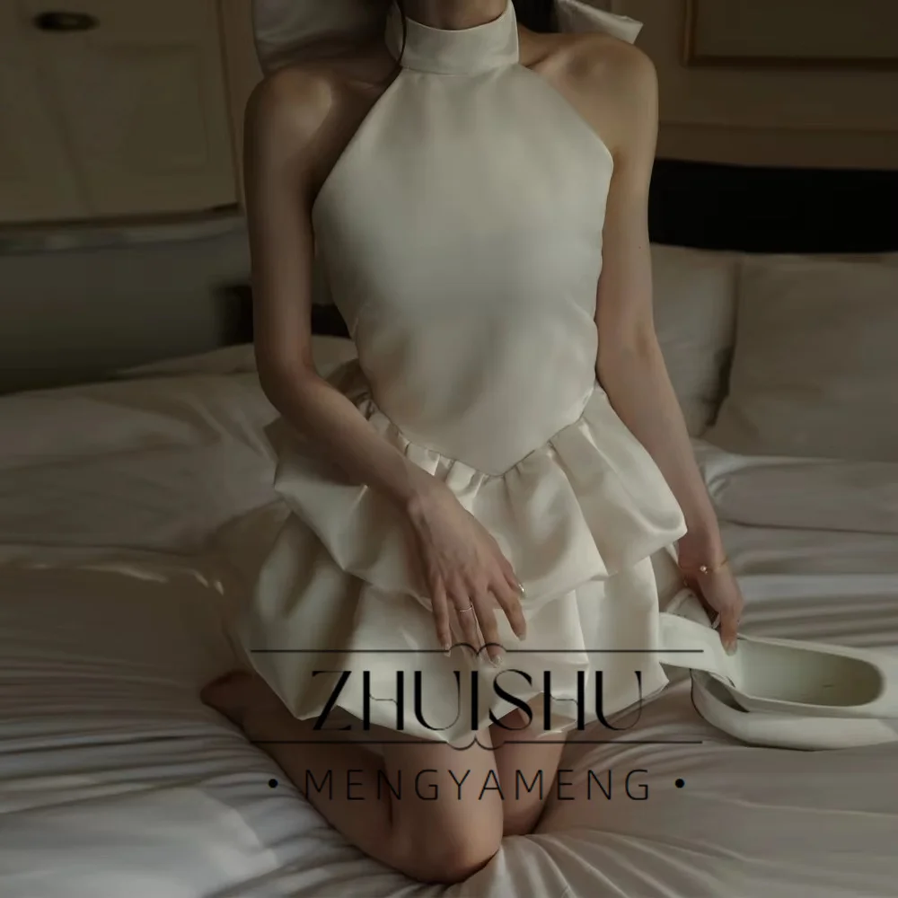 Charming Halter A-line Party Dresses Backless Tiered Bow Cocktail Dress Formal Event Gowns Birthday Dresses Customized