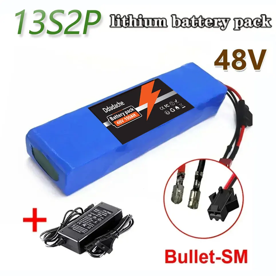 13S2P 48V 100Ah lithium-ionbatterij met 250W 350W 500W 750W 1000W BMS en een gratis 48V/54,6V-oplader