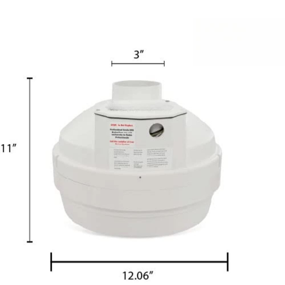 مروحة رادون شديدة - مروحة مضمنة بنظام تبييض رادون 304 CFM هادئة وفعالة للطاقة - مروحة قناة مضمنة كهربائية مقاومة للماء
