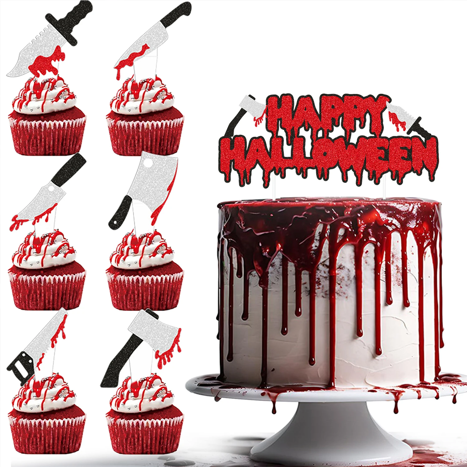 1 SET Halloween Cupcake Topper Wrapper Blutiges Messer Schere Kuchen Dekoration Halloween Geburtstag Partei Liefert Backen Werkzeuge