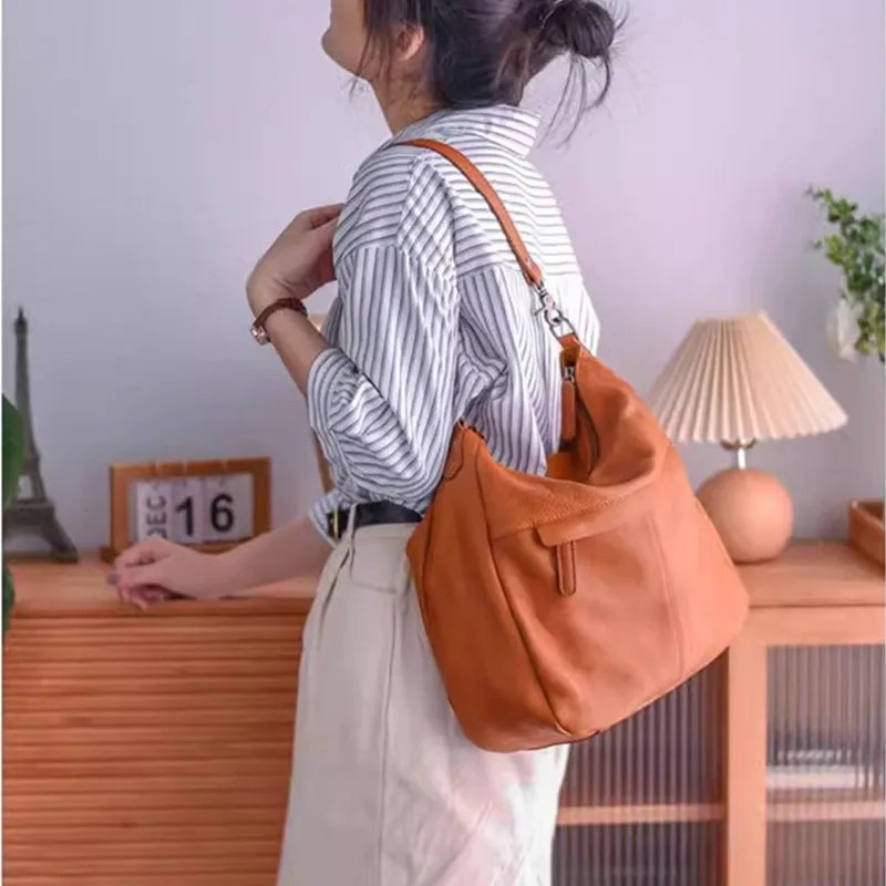 Fashion outdoor travel genuine leather women's shoulder bag leisure designer hand-made soft real cowhide female underarm bag