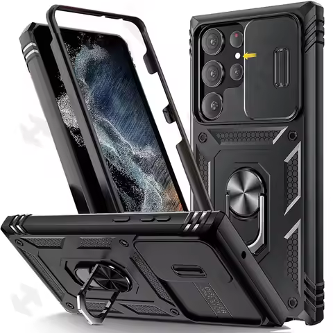 Case For Samsung S24 S23 Ultra S22 S25 FE Note 20 Plus A55 A35 A54 A56 A36 A34 4G 5G Heavy Duty with Camera 360 Kickstand Cover