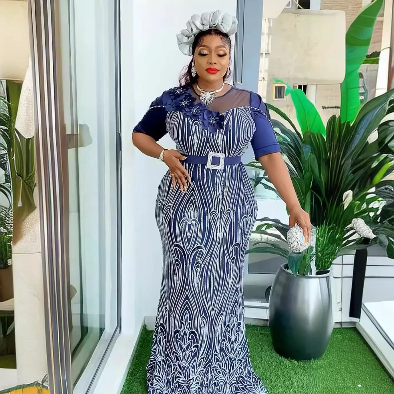 Afrykańskie sukienki imprezowe dla kobiet Dashiki Ankara cekinowa suknia wieczorowa weselna seksowna Bodycon długa sukienka Maxi Plus rozmiar