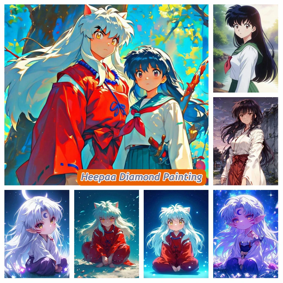 InuyashA Anime 5d Diy Diamond Painting Art Cute Cartoon Lord Sesshomaru And Kagome Kikyo Cross Stitch Mosaic Home Decor Gift