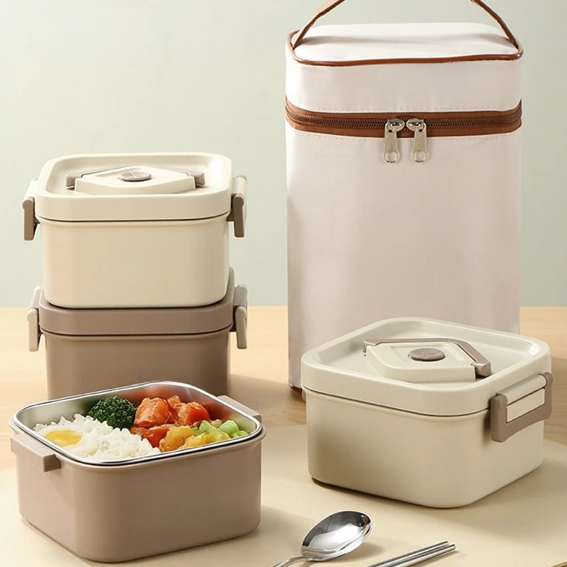 Stackable Stainless Steel Bento Box with Insulated Lunch Bag Portable Container Set for Hot Food Office Work Travel