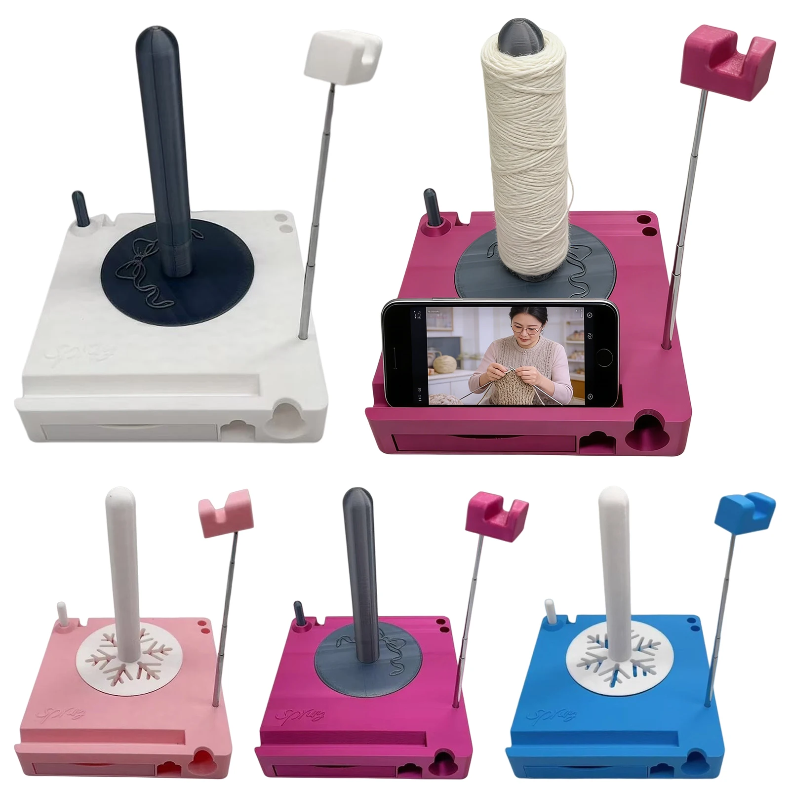 

Caddy для вязания крючком со съемной спинкой и подставкой для телефона Портативный многофункциональный держатель для пряжи Спиннер для вязания крючком и вязания