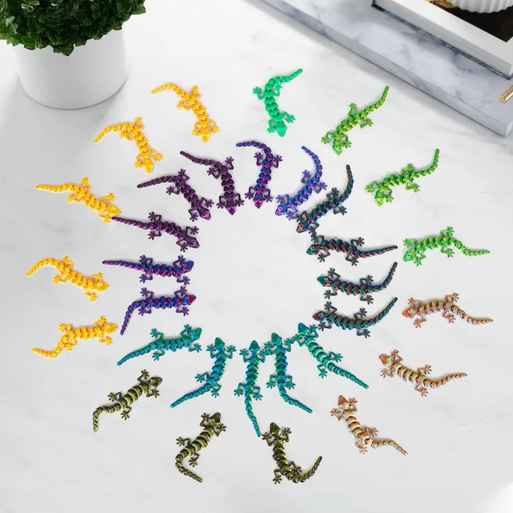 20Pcs Creative 3D Printed Gecko Model Simulation Lifelike Simulation Lizard Model Rotatable Articulated Mini Gecko Figurine