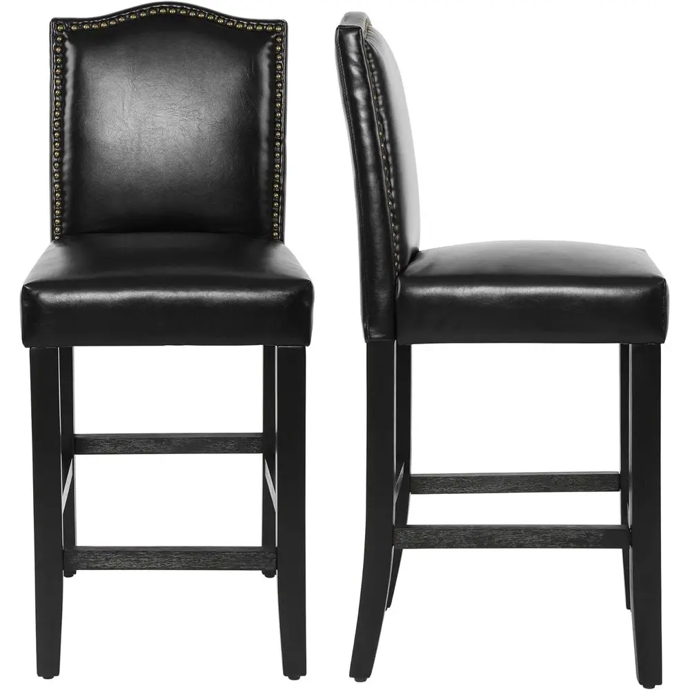 

Counter Height Bar Stools Set o 2, 24.8 Inch Pu Upholstered Barstools, Kitchen Island Chairs with Bronze Nail Backrest and Solid