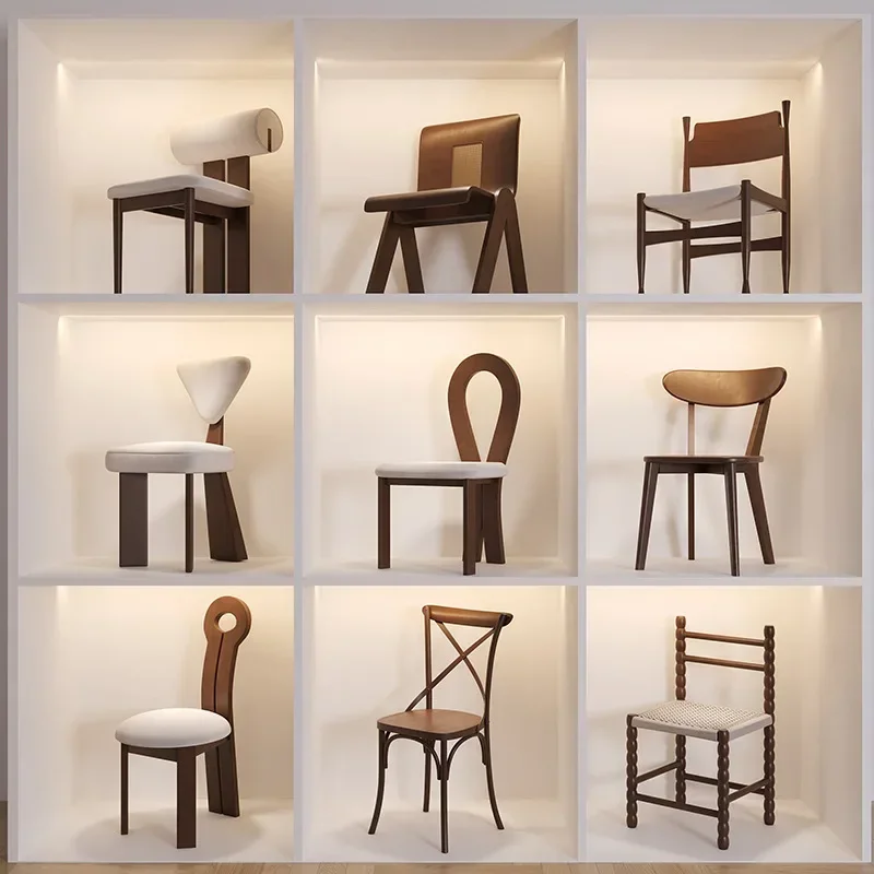 Solid wood dining chair Household back chair Antique rattan Chandigarh Coffee shop restaurant