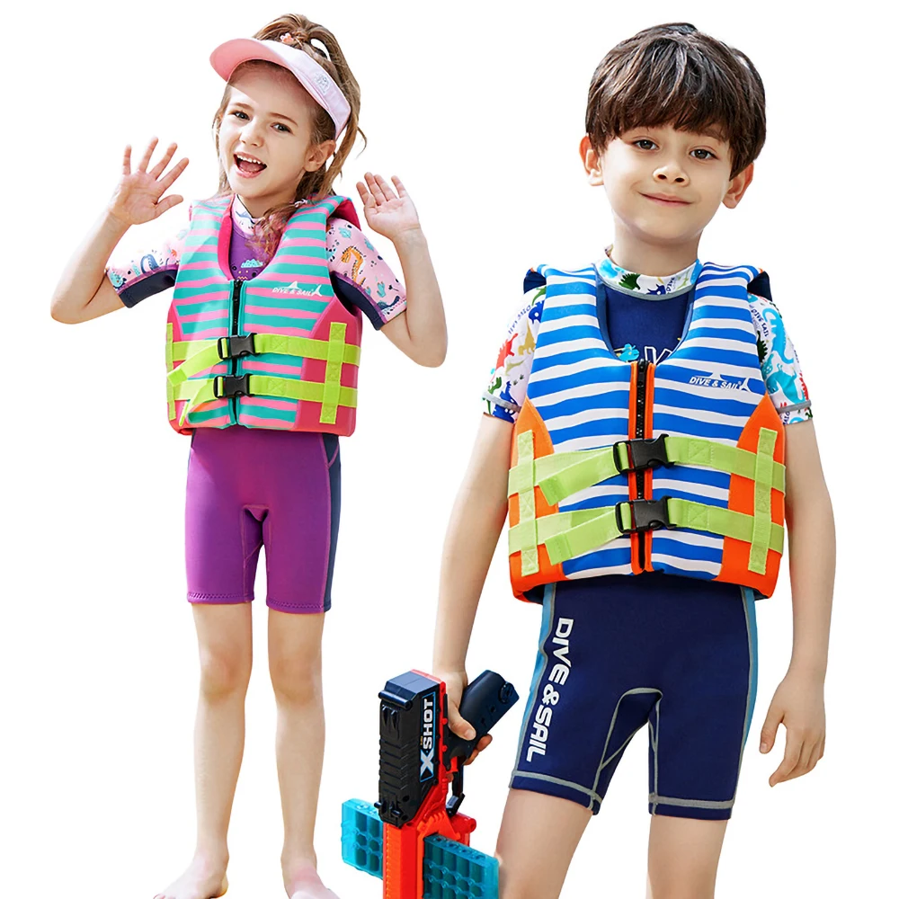 

2024 Kids Life Vest Floating Girls Jacket Boy Swimsuit Sunscreen Floating Power Swimming Pool Accessories for Drifting Boating