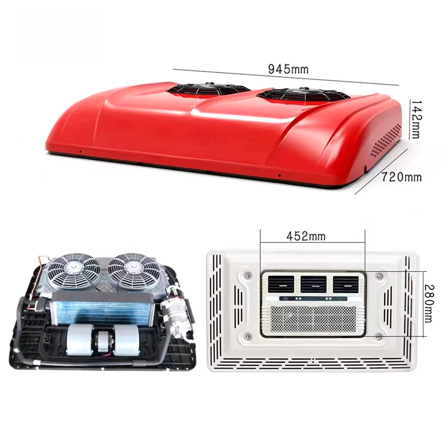 سوق أمريكي مروحة مزدوجة 12 فولت 24 فولت مكيف هواء على السطح تكييف هواء 12 فولت مكيف هواء لوقوف السيارات لشاحنة RV جرار