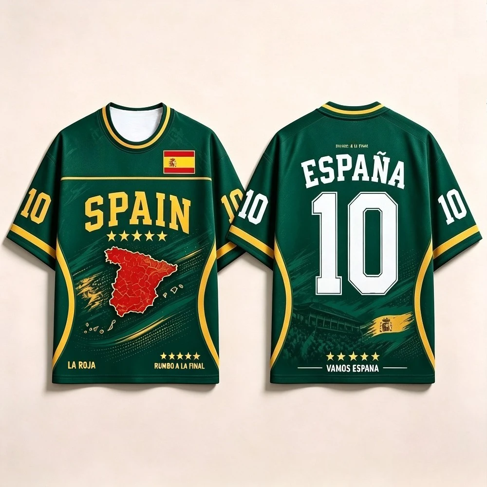 Spain No.10 Casual Soccer Jersey Multicolor Quick Dry Short Sleeve Football Fan Sports Shirt Summer Fashion Men's T-shirt