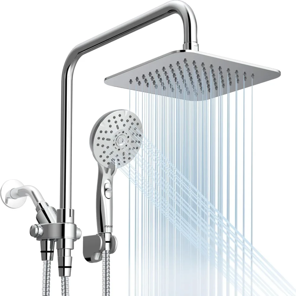 

Dual Shower Head Combo, 8'' High Pressure Rain/Rainfall Shower Head,5 Settings Adjustable Handheld Showers