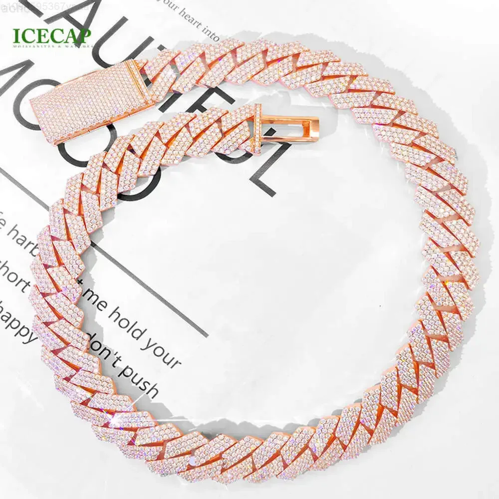 

Rappers Jewelry Hiphop Cuban Link Chain 18mm 3 Rows Rose Gold Plated Iced Out Moissanite Diamond Cuban Chain Necklace