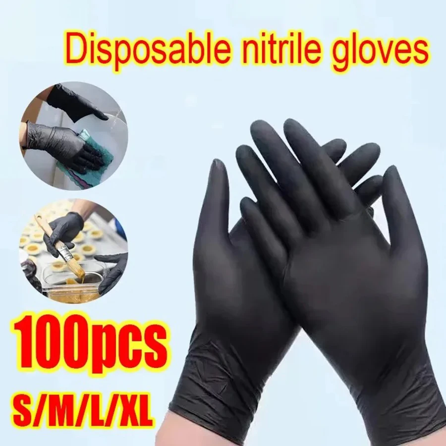 100PCS Disposable Gloves Black Home Nitrile Gloves Kitchen Cleaning Tools Tattoo Washing Car Gardening Cleaning Work Gloves