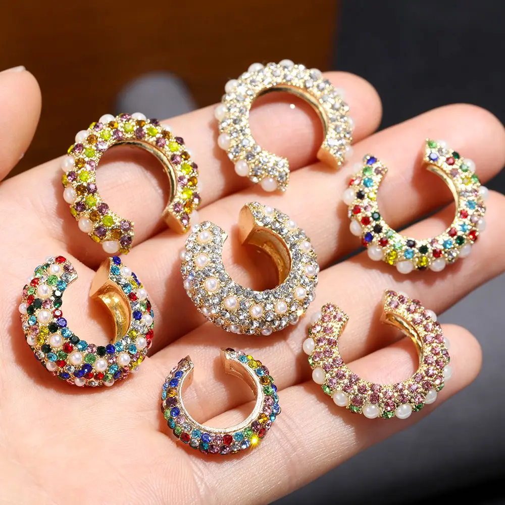 1pc Crystal Earrings For Women Small C Shape Ear Cuff Colorful Rhinestone Clip Earrings Cubic Zirconia Ear Cuff Fashion Jewelry